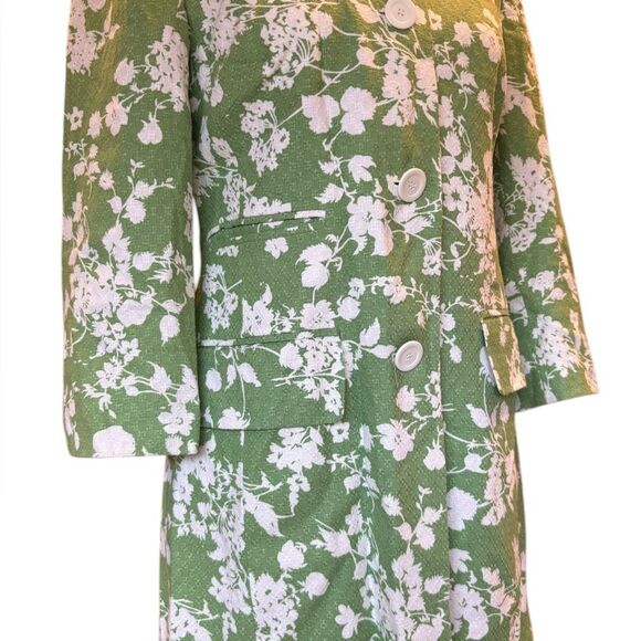 Loft By Ann Taylor Green Floral Linen Blend Trench Coat Pockets Womens Size 2 - Picture 4 of 13